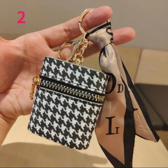 Handbags - Houndstooth print Mini Keychain Bag with small Scarf Decor